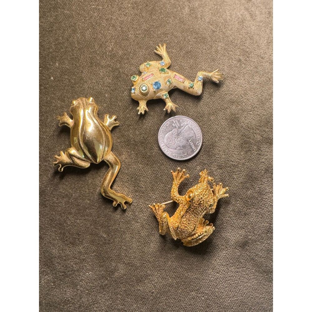 Set of 3 Vintage Gold Toned Frog Brooches/Pins